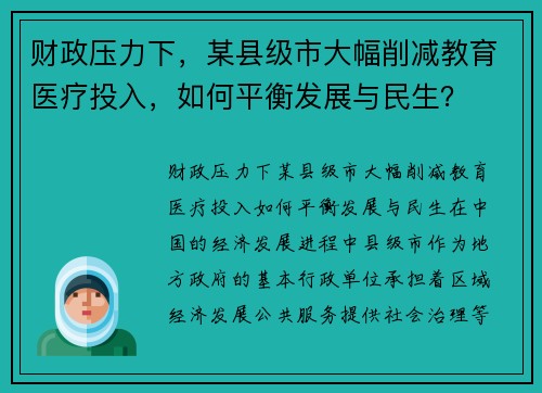 财政压力下，某县级市大幅削减教育医疗投入，如何平衡发展与民生？